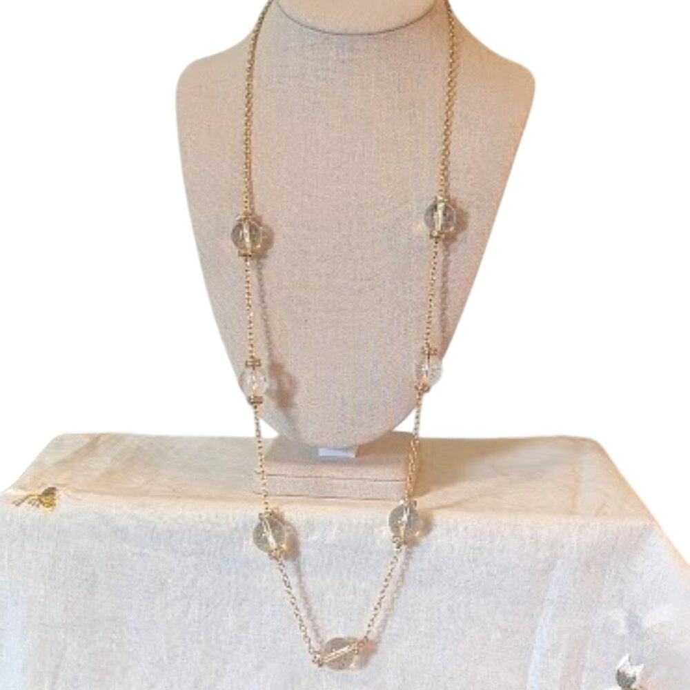 J Crew Clear Glass Bead Gold Tone Chain and Rhinestone Rondelle beads